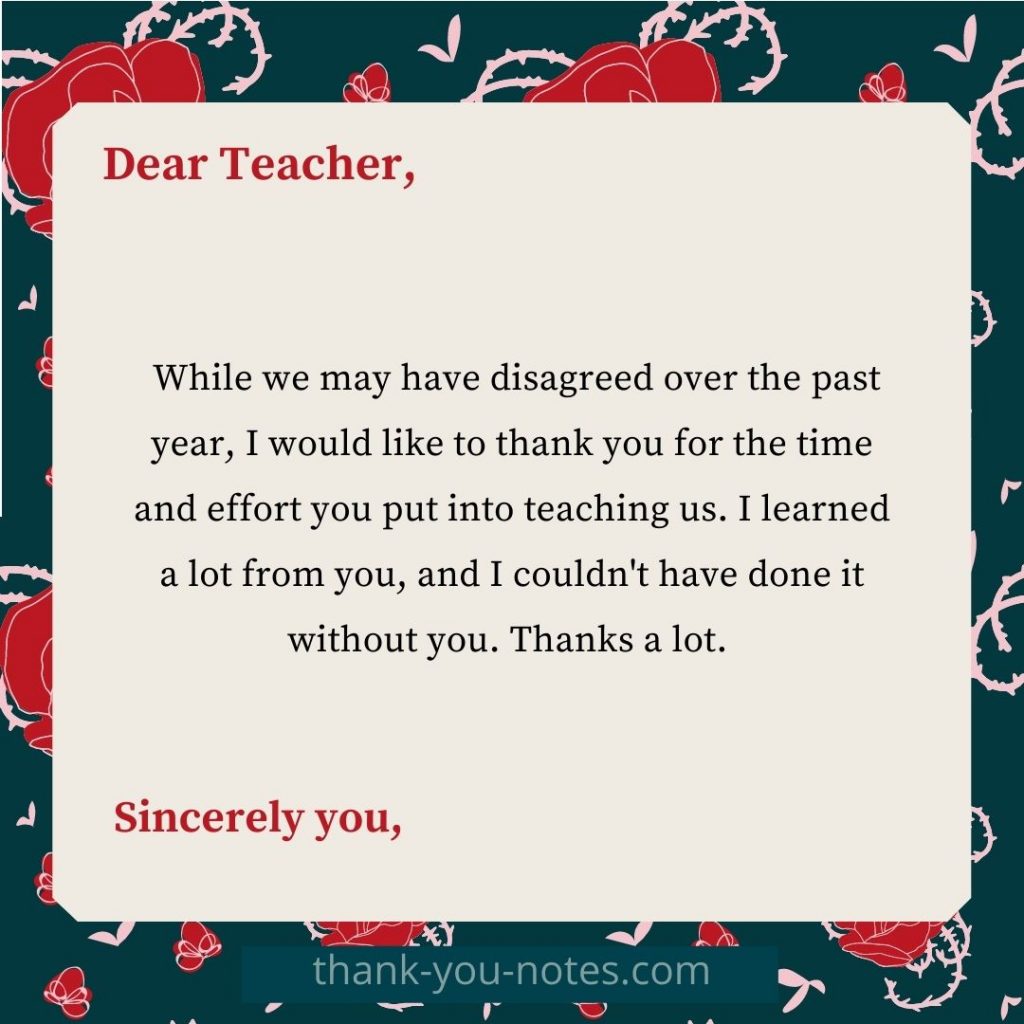 A Quick Thank You Note To A Teacher That You Don't Like