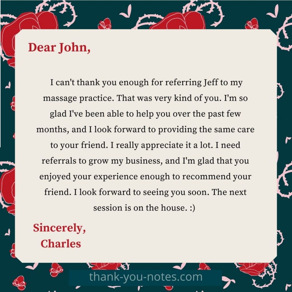 Referral Thank You Note Example