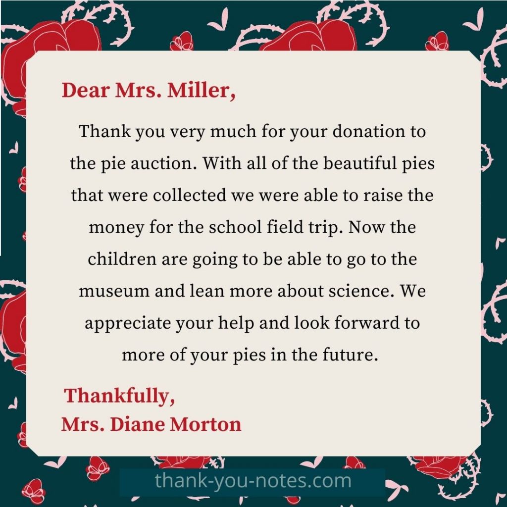 Thank You For Donation To School Letter Sample