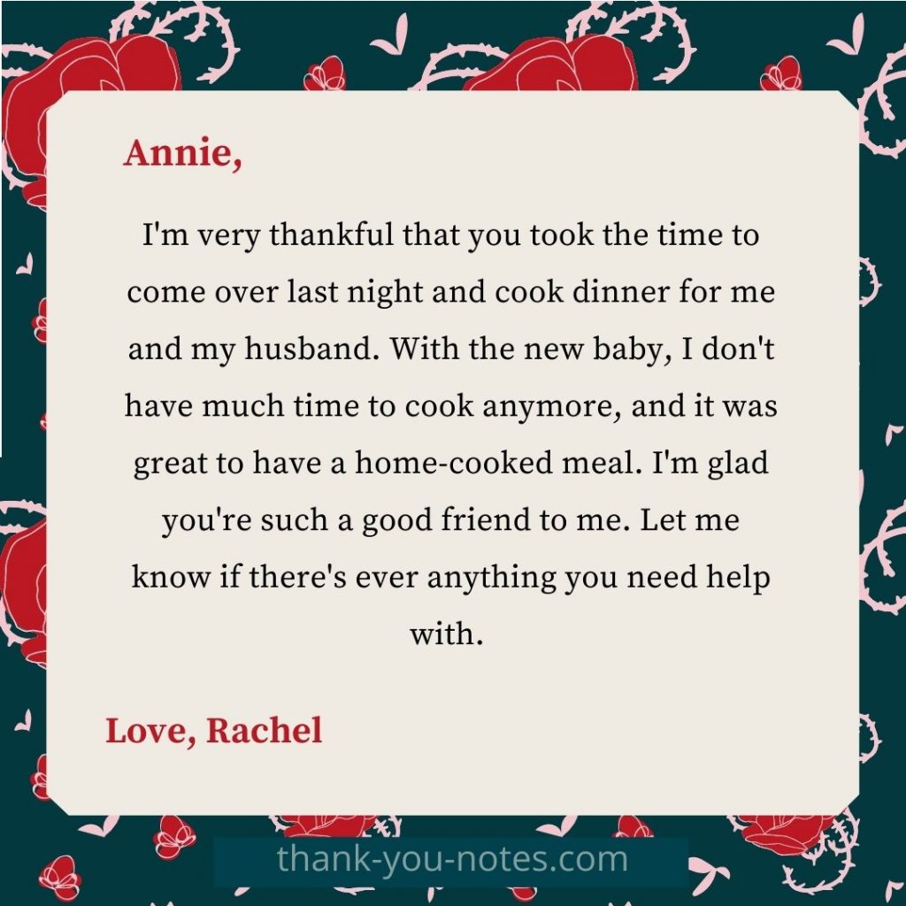 Thank You For Cooking For Me – Note Example – The Thank You Notes Blog