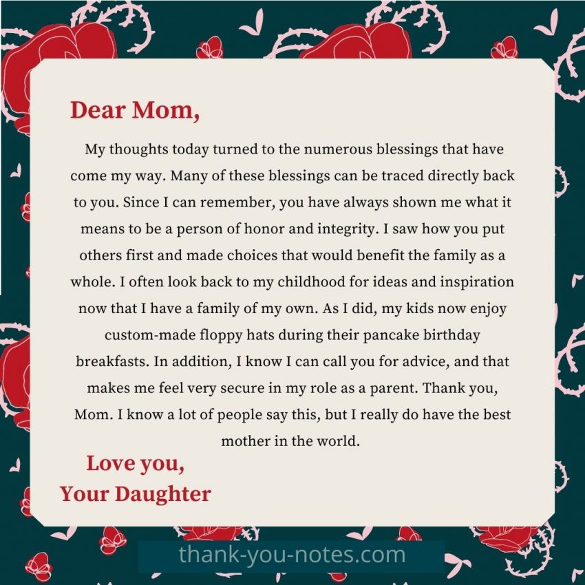 thank you letter to mom essay