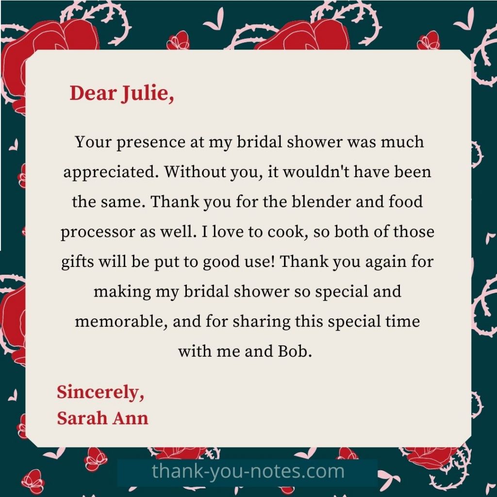 How To Write A Thank You Note For A Bridal Shower Hostess