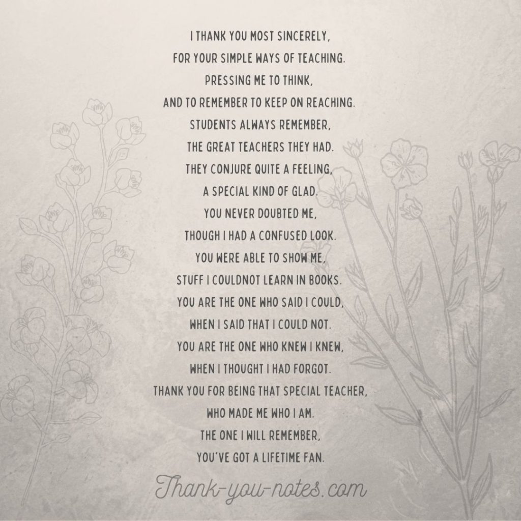 Teacher Thank You Poems - The Thank You Notes Blog