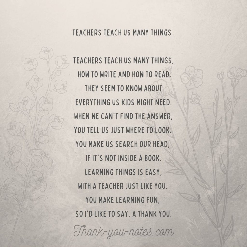 Teacher Thank You Poems - The Thank You Notes Blog